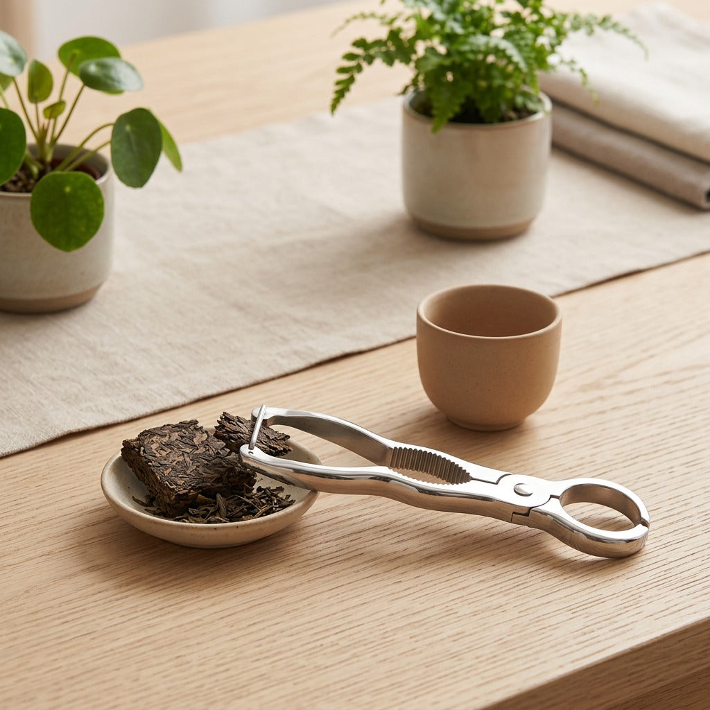 Leafclasp™ Chinese-Style Stainless Steel Tea Tongs in a calm home setting
