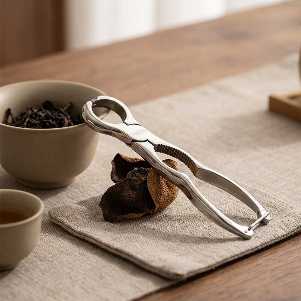 Leafclasp™ Chinese-Style Stainless Steel Tea Tongs, styled close view