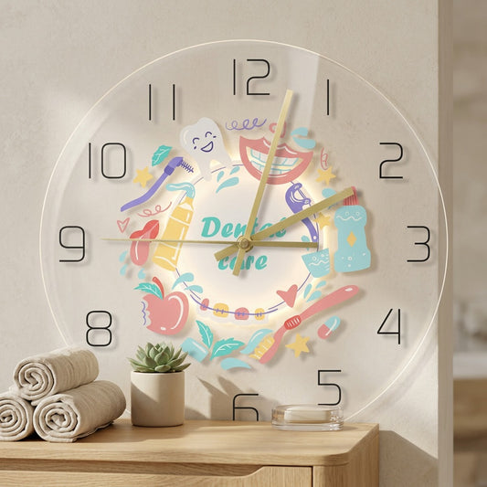 Molarglow™ LED Acrylic Tooth Wall Clock in a calm home setting