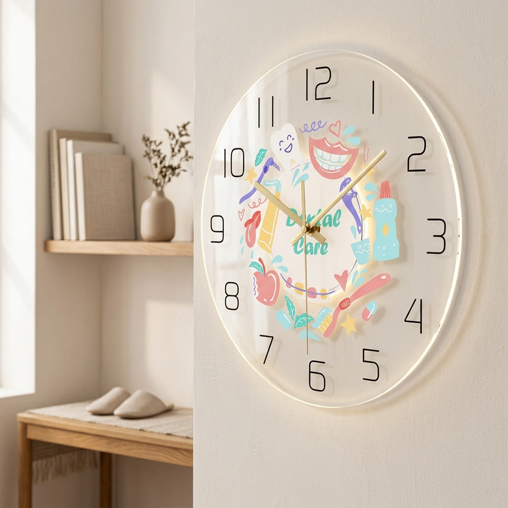 Molarglow™ LED Acrylic Tooth Wall Clock, styled close view