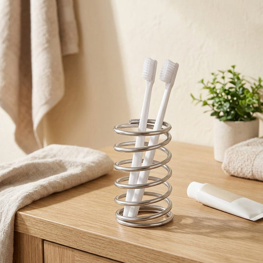 Dentdrain™ Countertop Toothbrush Holder and Draining Rack in a calm home setting