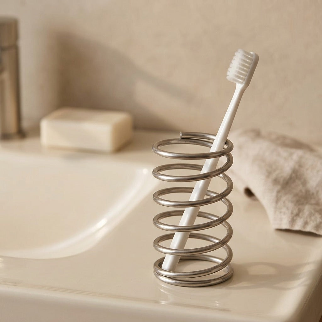 Dentdrain™ Countertop Toothbrush Holder and Draining Rack, styled close view