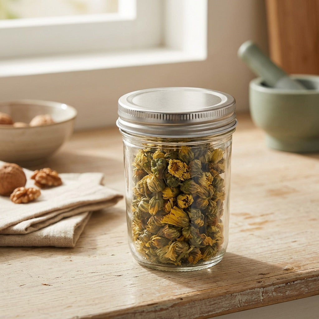 Vaultjar™ Wide Mouth Round Glass Storage Jar, styled close view