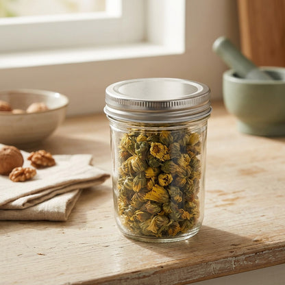 Vaultjar™ Wide Mouth Round Glass Storage Jar, styled close view