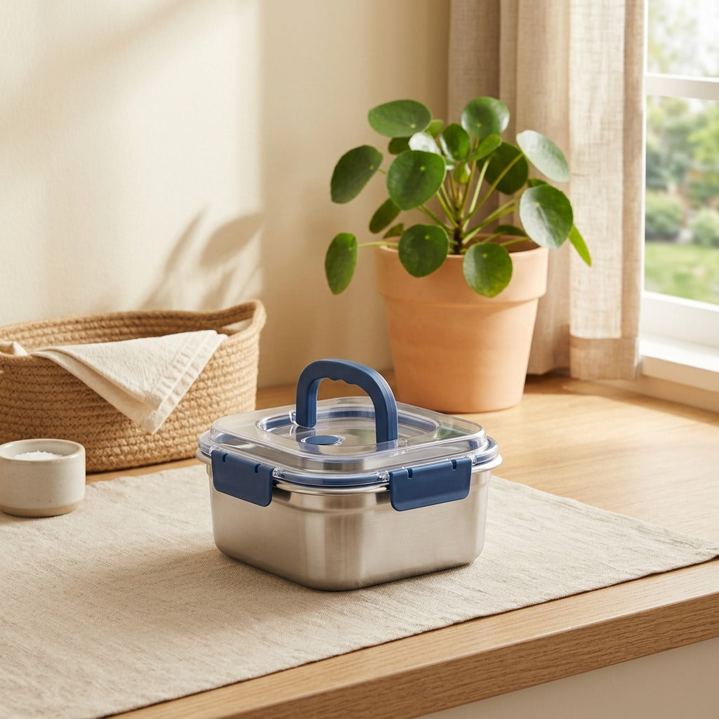 Lidkeep™ Stainless Steel Lunch Box in a calm home setting