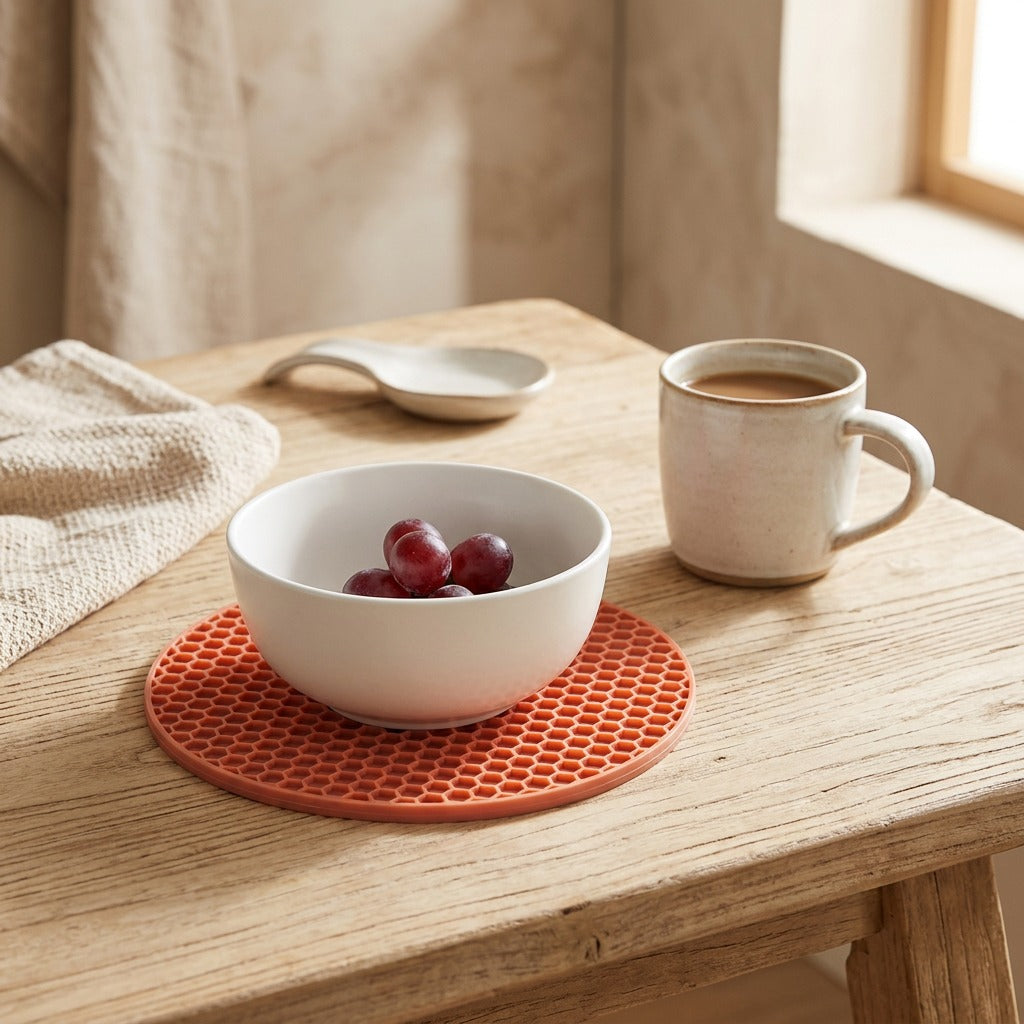 Combguard™ Round Silicone Honeycomb Insulation Mat, styled close view