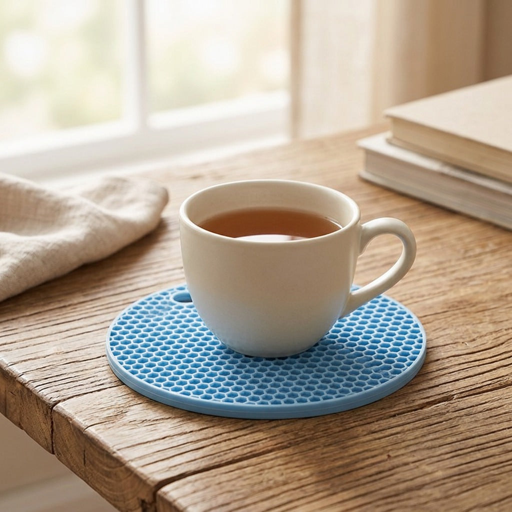 Scaldguard™ Silicone Anti-Scalding Placemat and Coaster Mat, styled close view