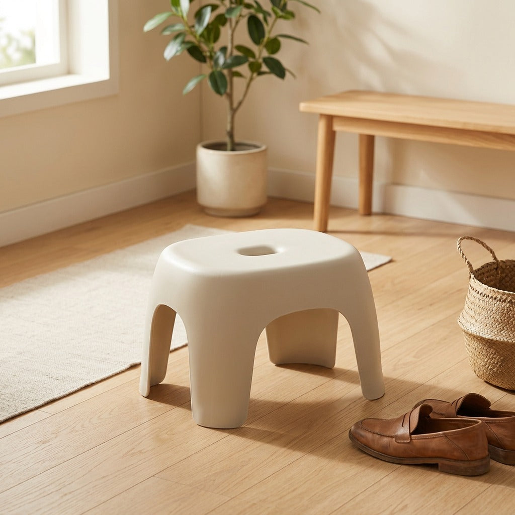 Perchglow™ Plastic Low Shoe-Changing Stool in a calm home setting