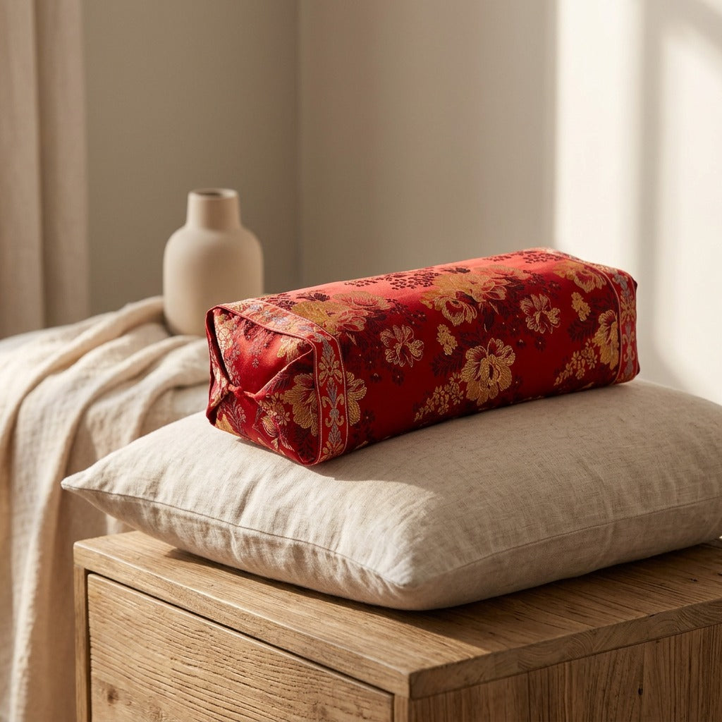 Satinuzzle™ Satin Jacquard Cervical Pillowcase, styled close view