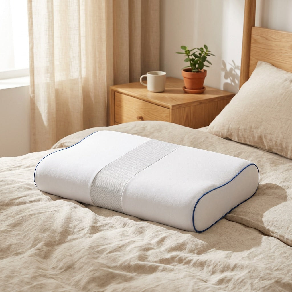 Sloft™ Slow Rebound Memory Foam Cervical Pillow in a calm home setting