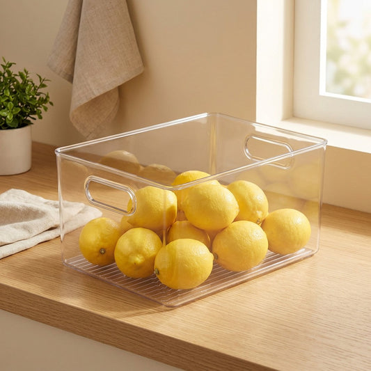 Clearstow™ Transparent PET Plastic Storage Box in a calm home setting