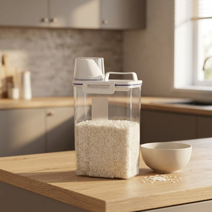 Cleartide™ Sealed PET Rice Storage Container, styled close view