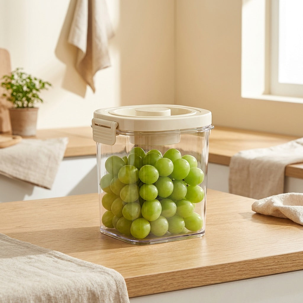 Crispvault™ Square Plastic Refrigerator Storage Box in a calm home setting