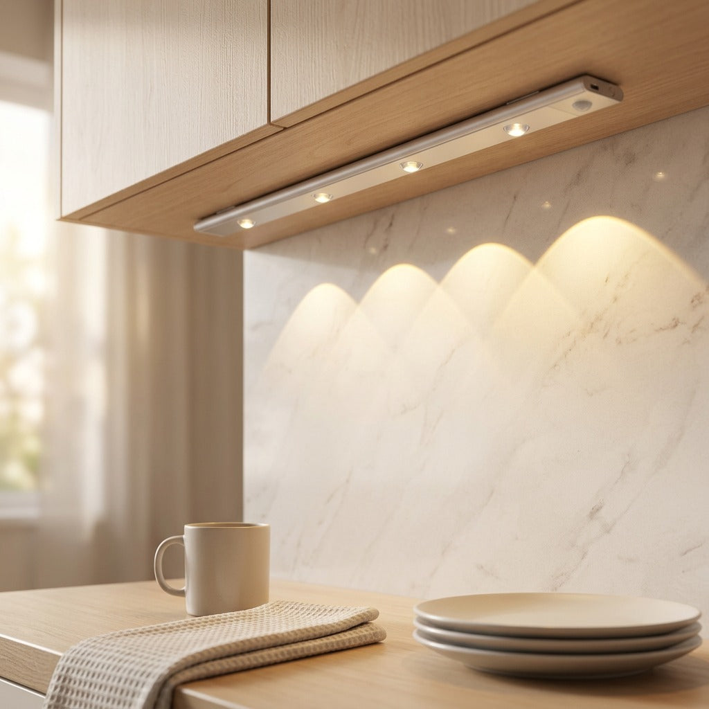 Motionlux™ Rechargeable Motion Sensor LED Light Strip, styled close view