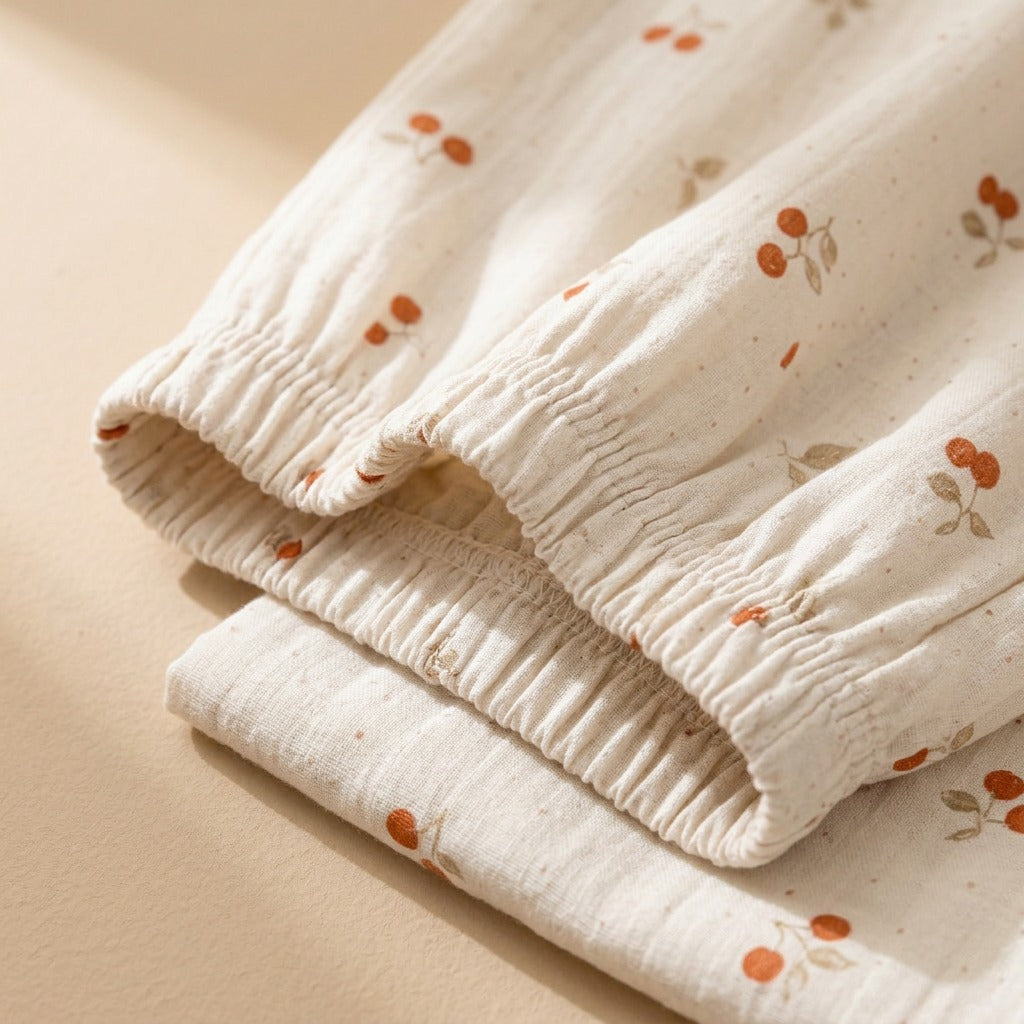 Gauzeloft™ Pure Cotton Double-Layer Gauze Pajama Set, material and detail close-up