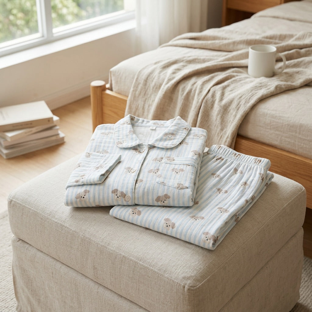 Gauzeloft™ Pure Cotton Double-Layer Gauze Pajama Set, styled close view