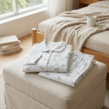 Gauzeloft™ Pure Cotton Double-Layer Gauze Pajama Set, styled close view