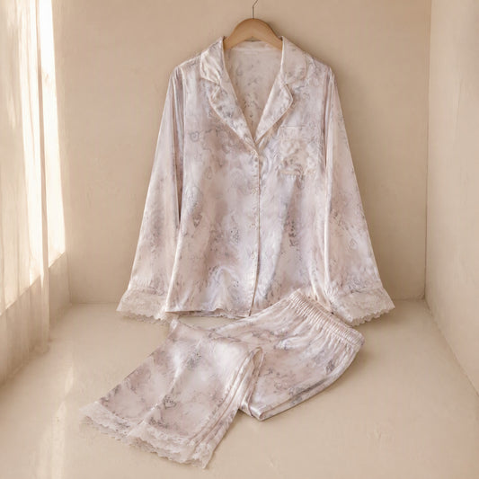 Lapelle™ Long Sleeve Ice Silk Pajama Set