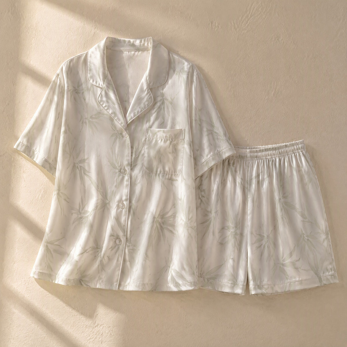 Nightsail™ Ice Silk Couple Pajama Set, material and detail close-up