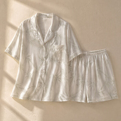 Nightsail™ Ice Silk Couple Pajama Set, material and detail close-up