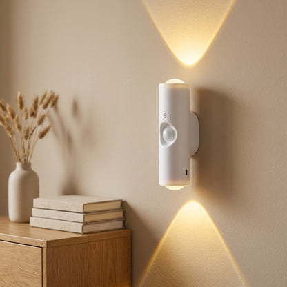 Nookglint™ Double-Headed Cat-Eye Motion Sensor Wall Light, styled close view