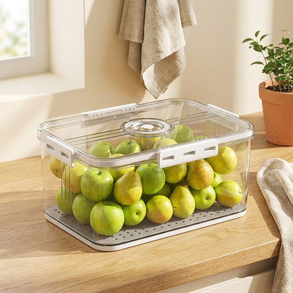 Rinsyle™ Clear Refrigerator Storage Box in a calm home setting