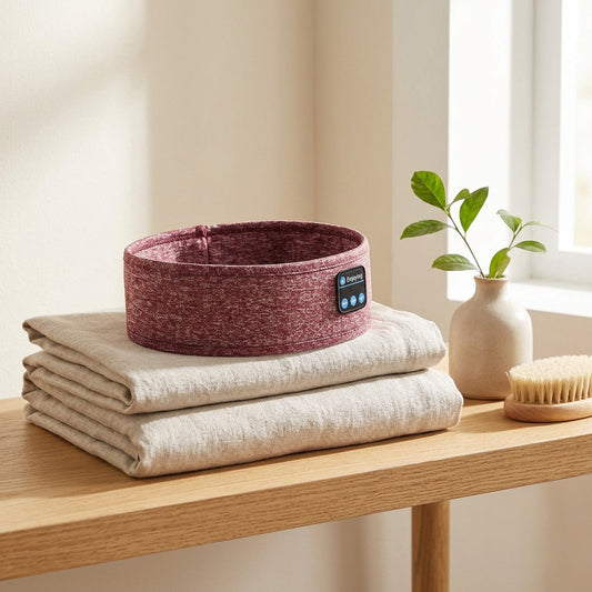 Bandtune™ Bluetooth Yoga Headband Sleep Mask in a calm home setting
