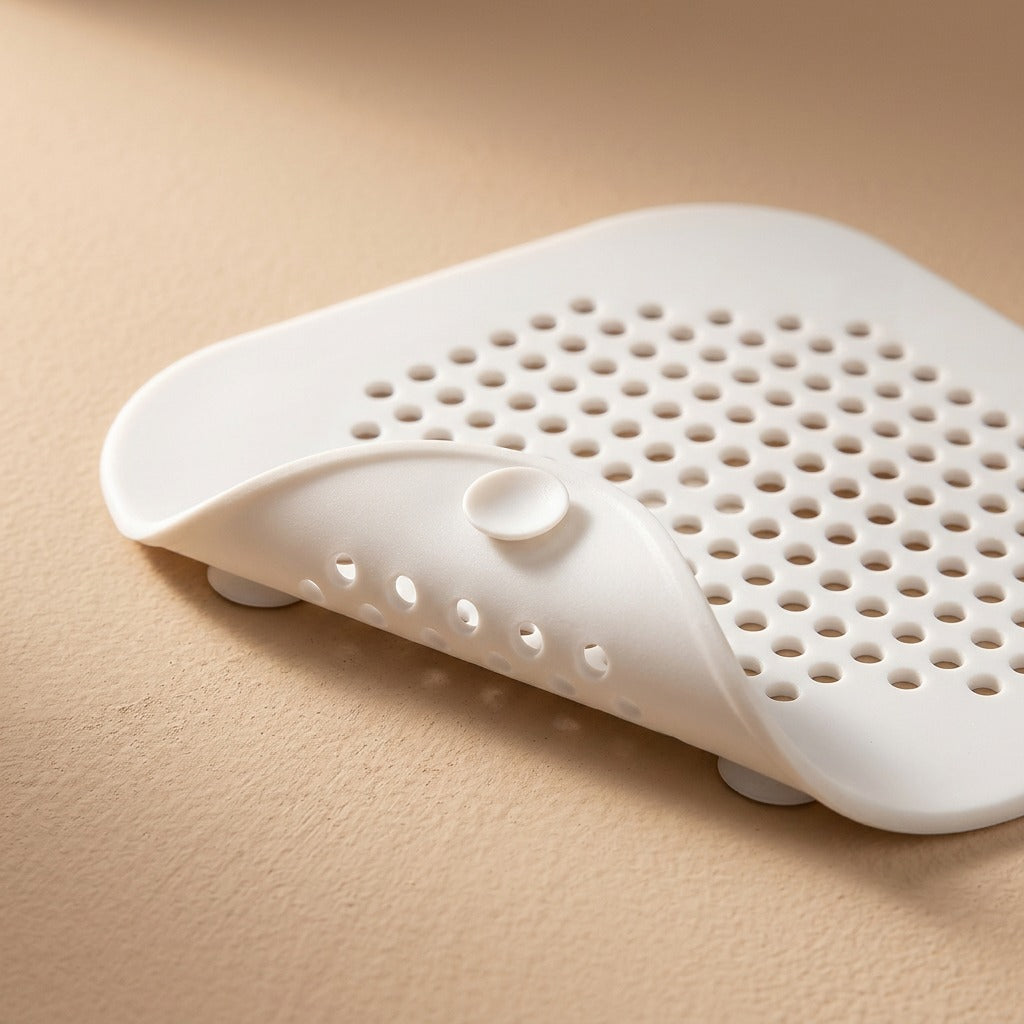 Siltide™ TPR Silicone Floor Drain Hair Filter Mat, material and detail close-up