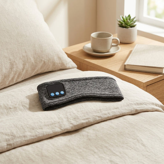 Slumbeam™ Bluetooth Eye Mask Headband in a calm home setting