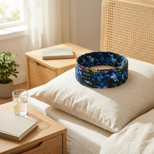 Snoozeband™ Wireless Sleep Headphones With Headband in a calm home setting