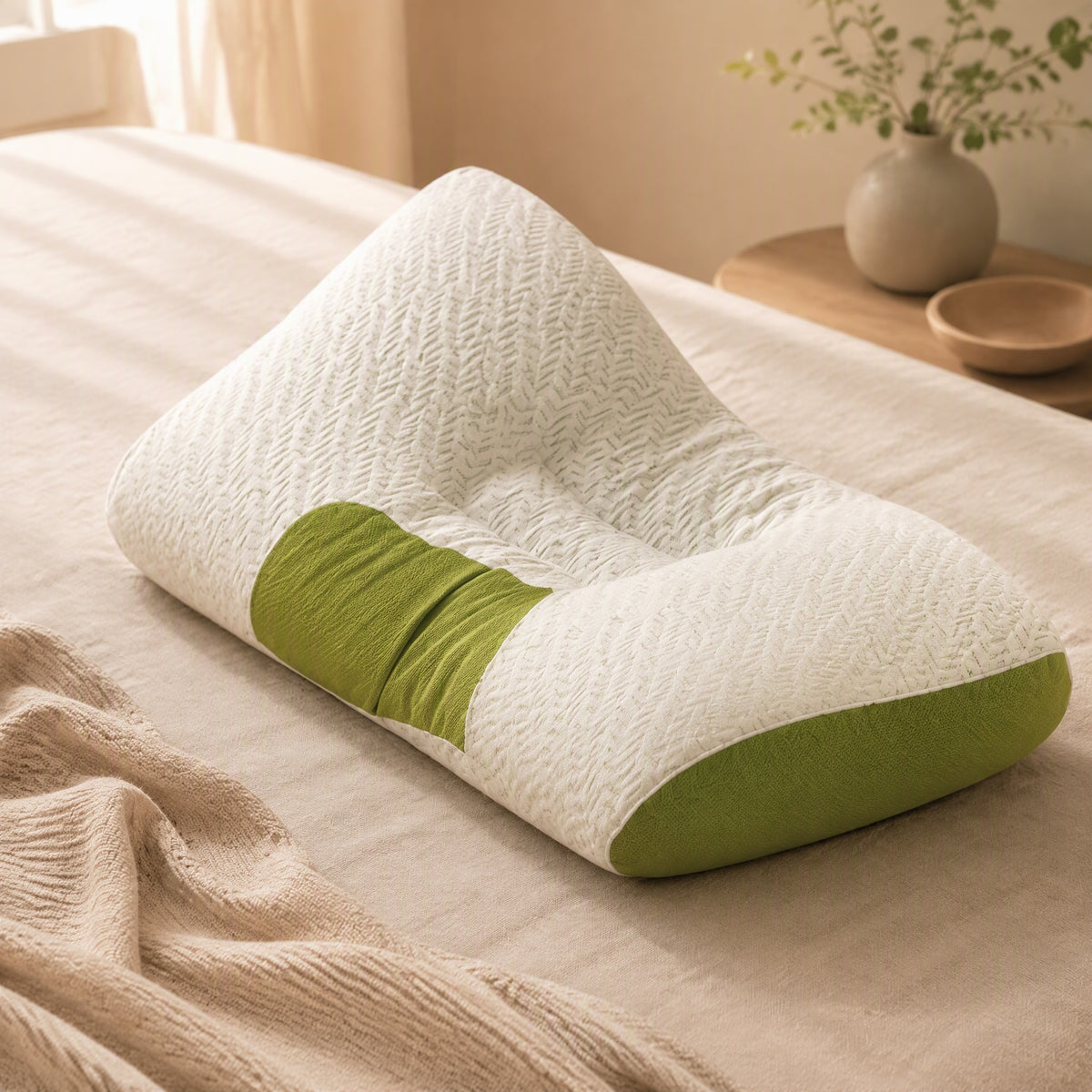 Charwell™ Bamboo Charcoal Neck Pillow, styled close view