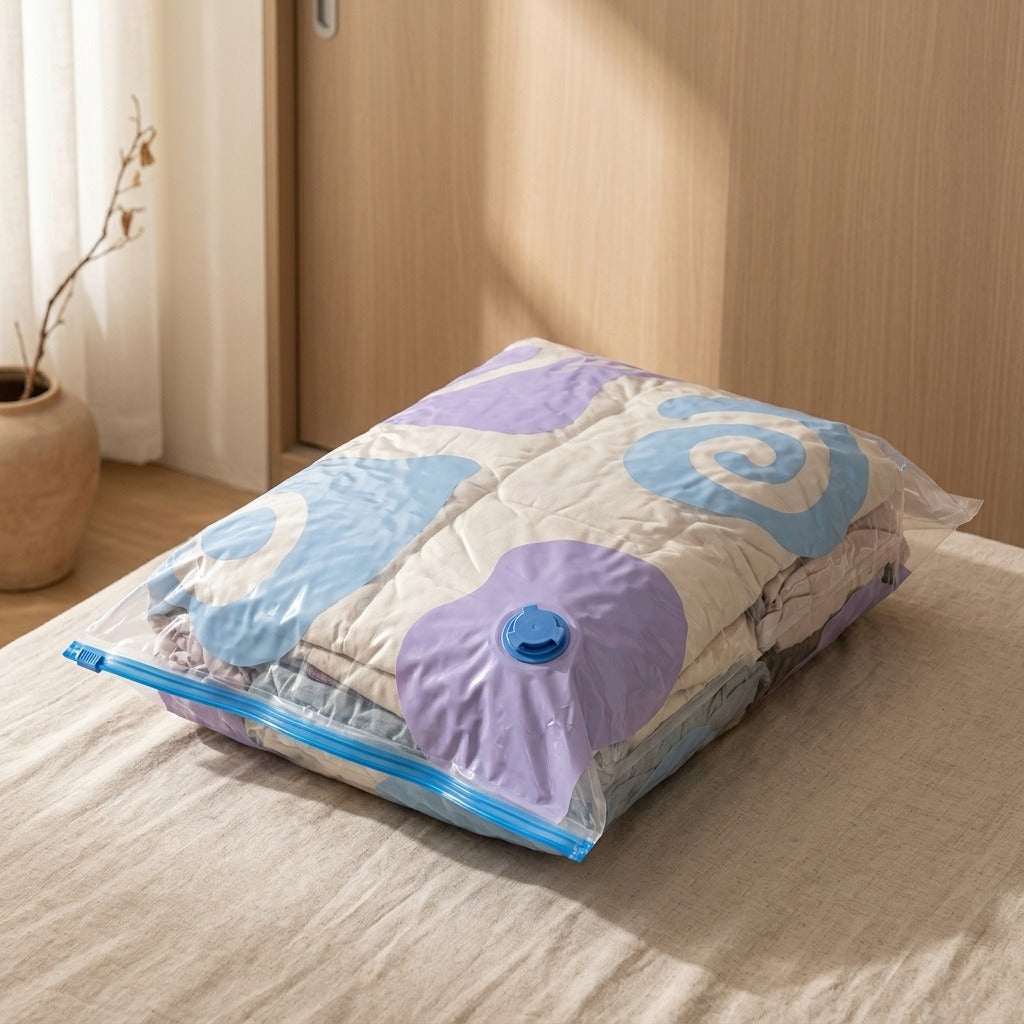 Spacefold™ Pump-Free Compression Storage Bag for Quilts and Clothes, styled close view