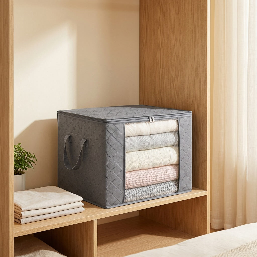 Clothvault™ Non-Woven Quilt and Clothing Storage Bag in a calm home setting