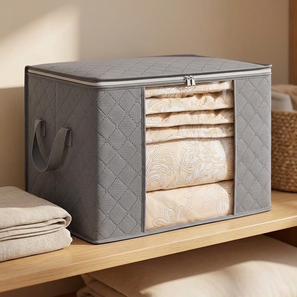 Clothvault™ Non-Woven Quilt and Clothing Storage Bag, styled close view