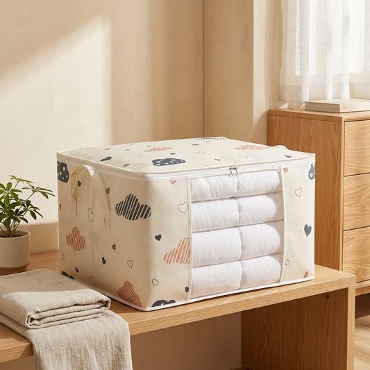 Totequilt™ Non-Woven Clothes and Quilt Storage Bag with Handles in a calm home setting