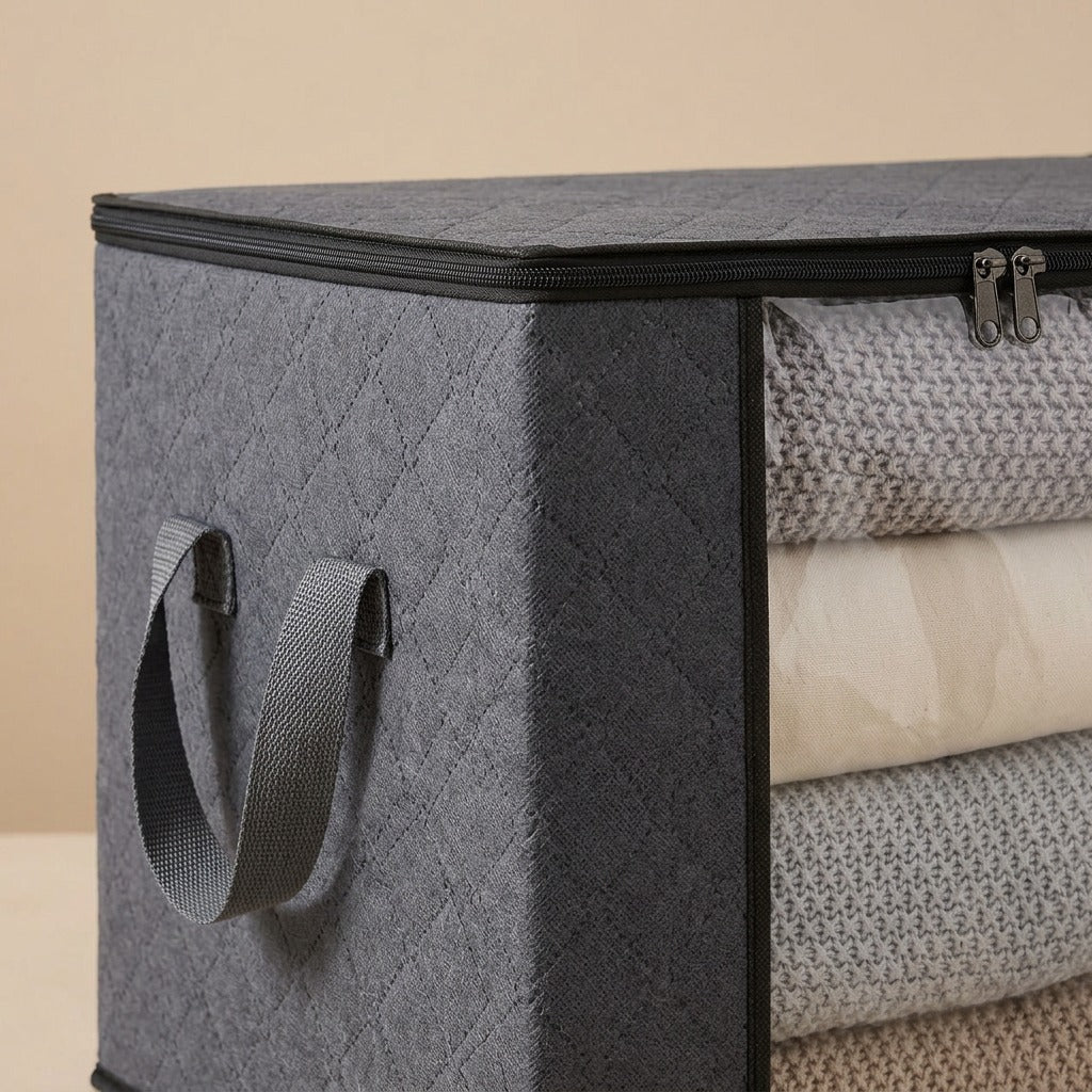 Cubestow™ Cube Non-Woven Quilt Storage Bag, material and detail close-up