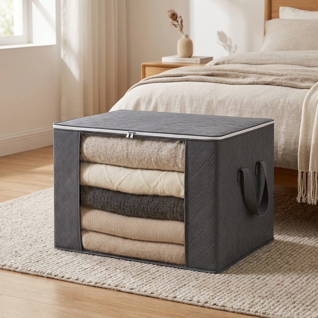 Cubestow™ Cube Non-Woven Quilt Storage Bag, styled close view