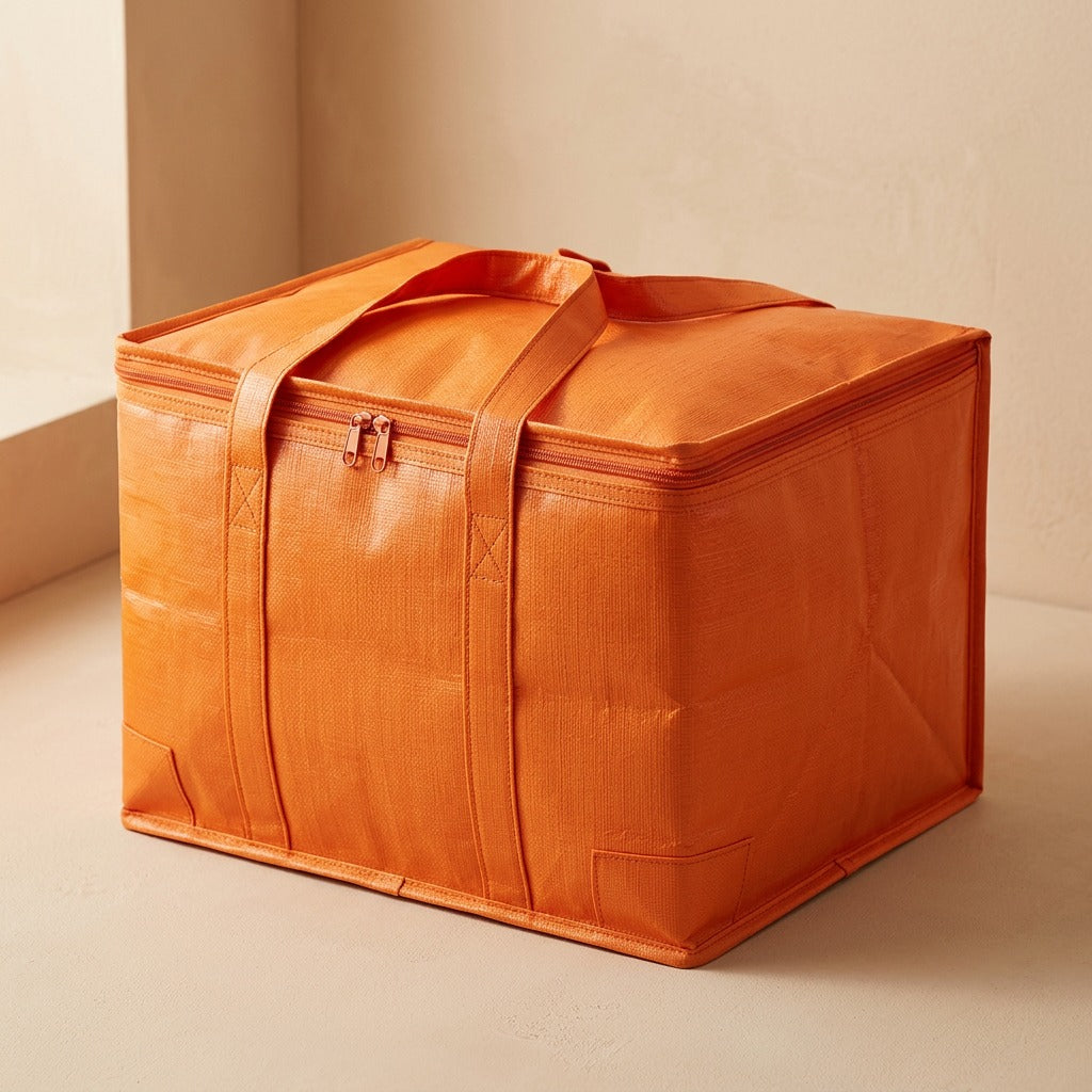 Heaploom™ Orange Quilt Storage Bag for Moving, material and detail close-up