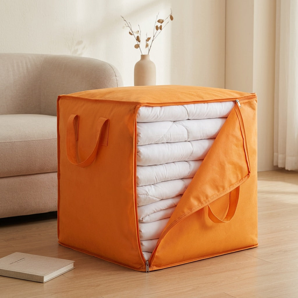 Heaploom™ Orange Quilt Storage Bag for Moving, styled close view