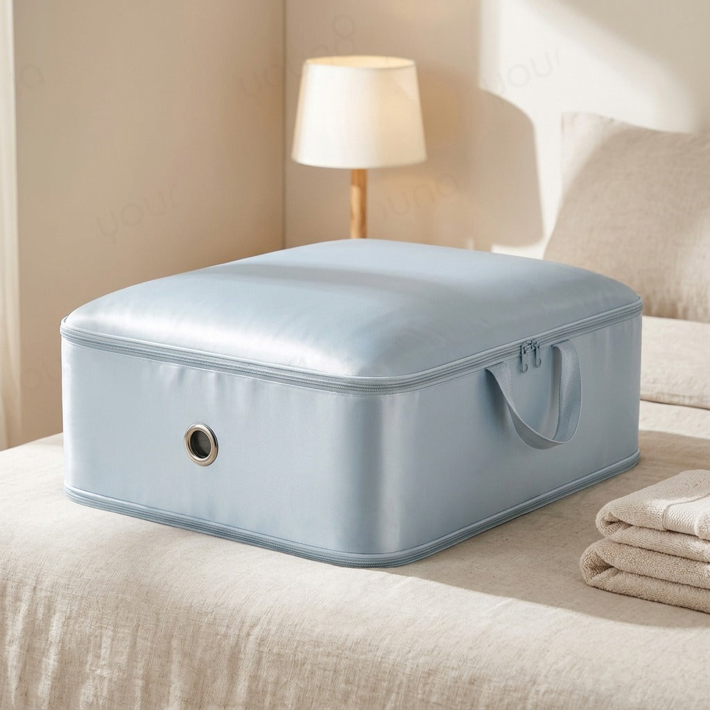 Stowsatin™ Satin Quilt Storage Bag, styled close view