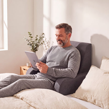 Alcove Bed Reading Pillow: in use