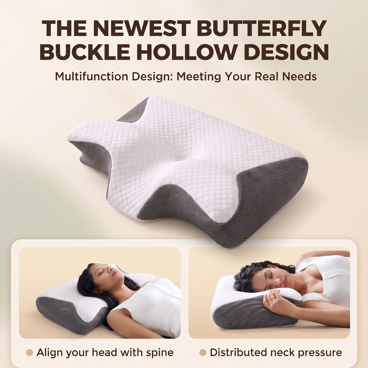 Amity contoured pillow with a central head cradle and raised neck supports