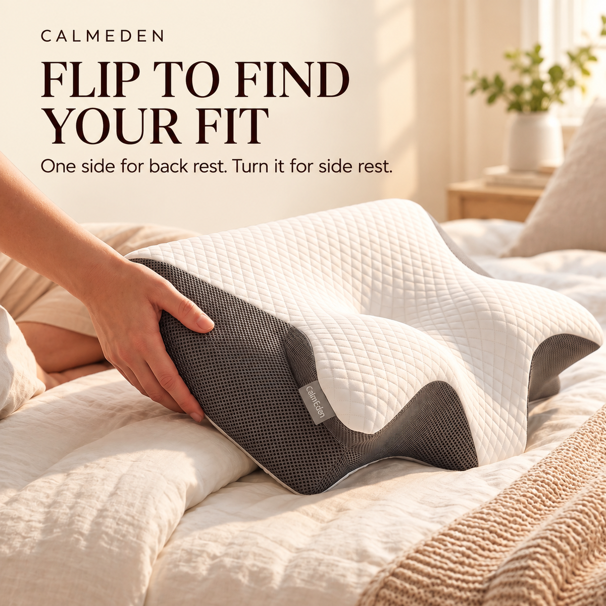 Amity pillow flipped to fit back or side rest