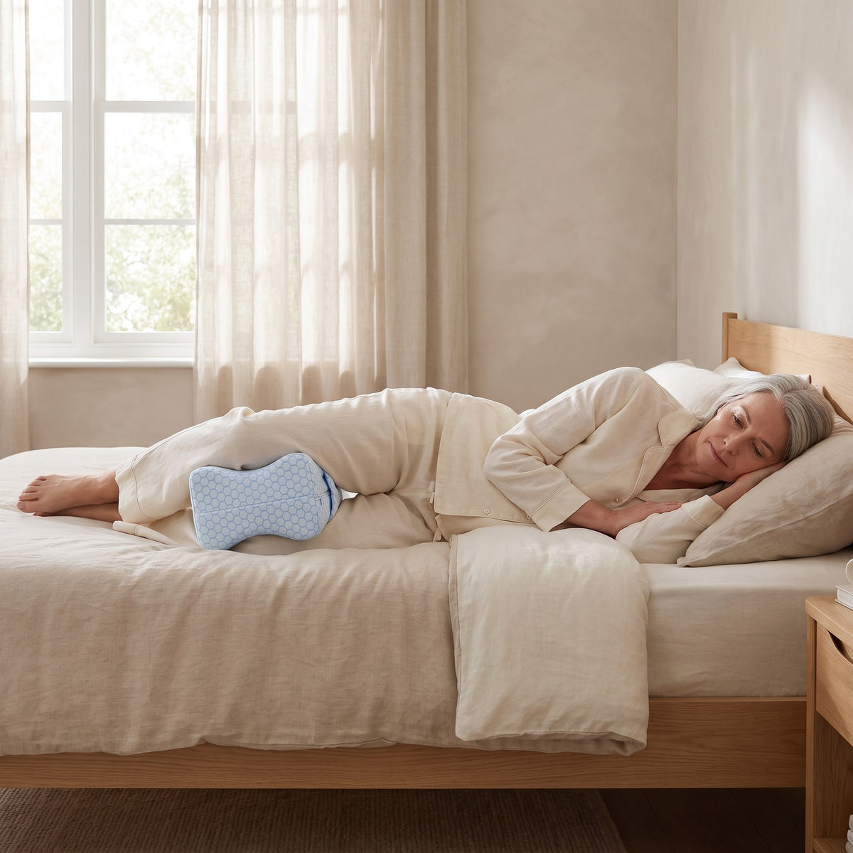 Kneease Memory Foam Leg Cushion: in use