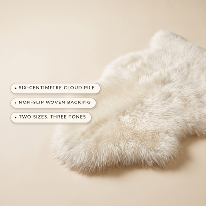 Fleece™ Faux Sheepskin Throw — six-centimetre cloud pile, non-slip backing, two sizes three tones