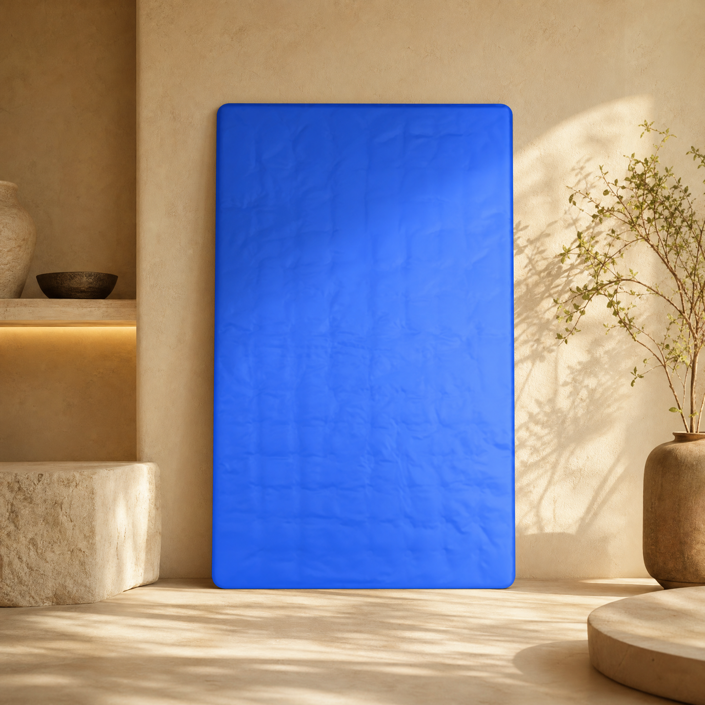Frost cooling gel sleep pad on warm plaster backdrop