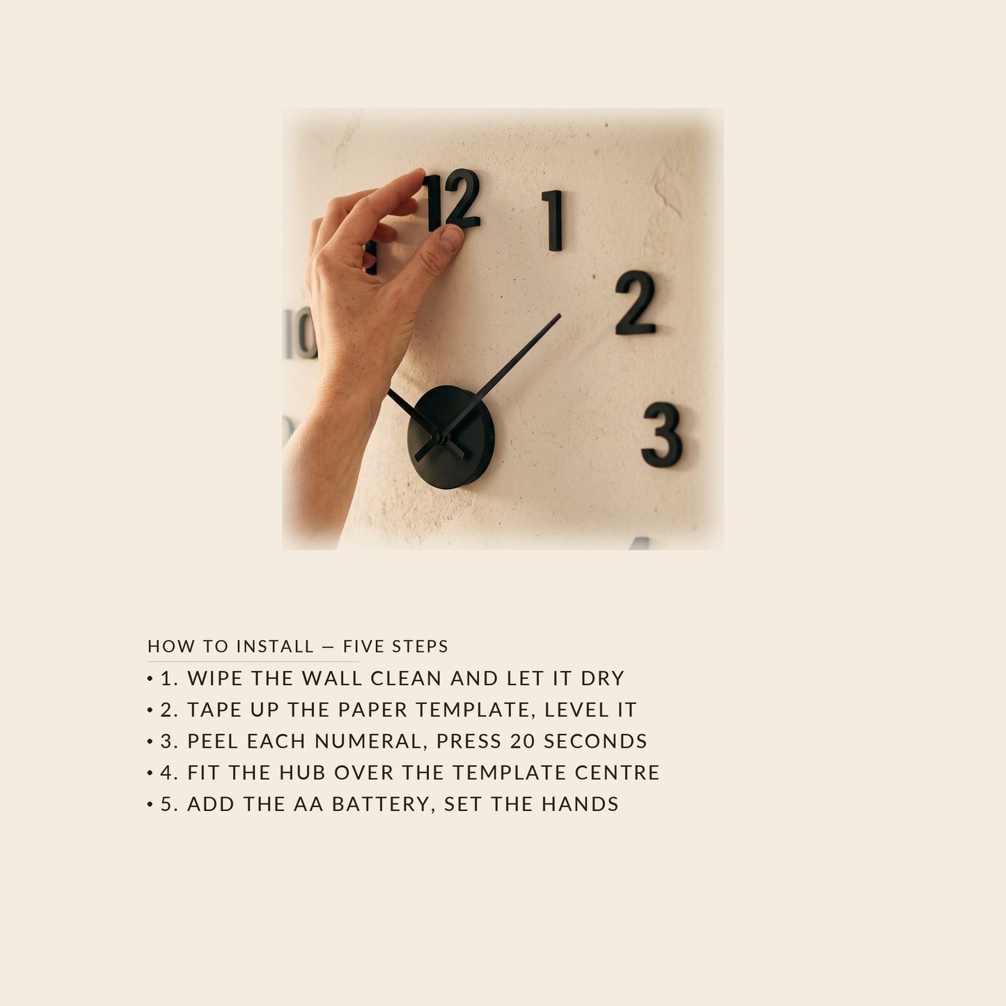 Float Clock five step installation guide in English