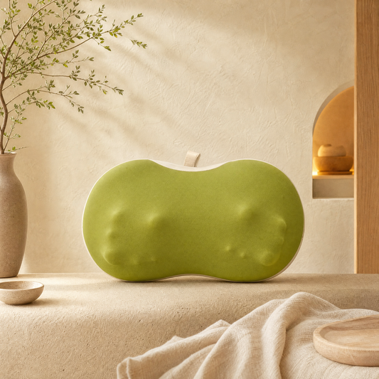 Knead heated massage pillow on warm plaster backdrop