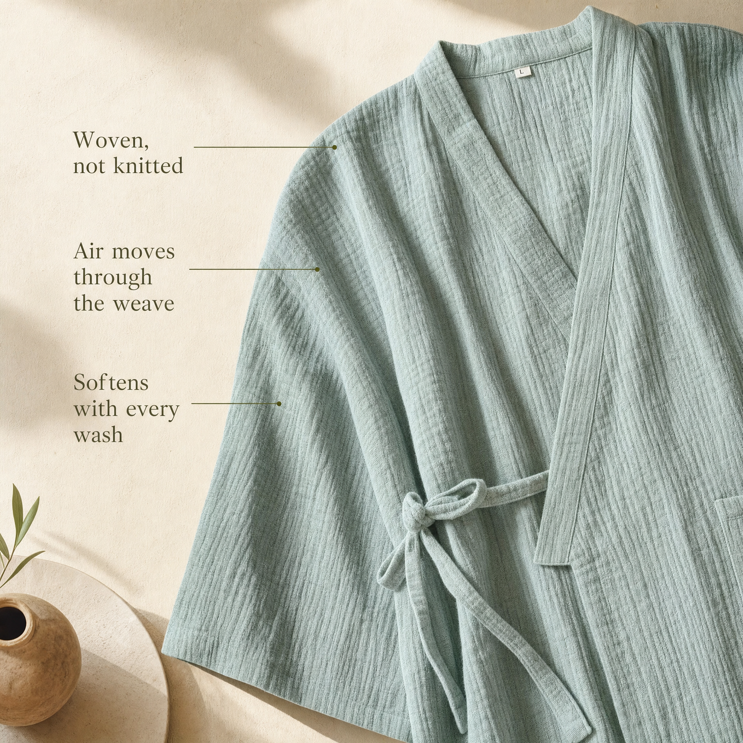 Crinkled cotton crepe fabric detail with benefits
