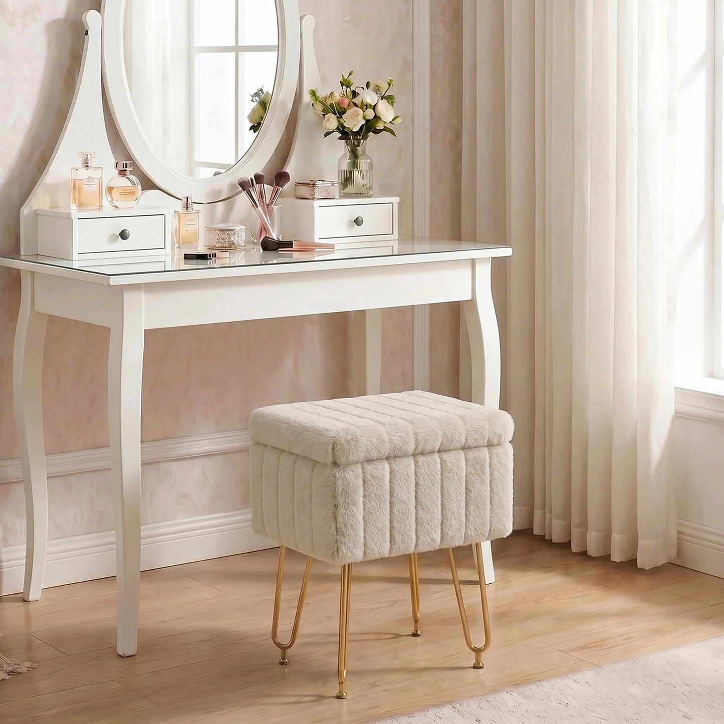 Stow™ Upholstered Storage Vanity Stool